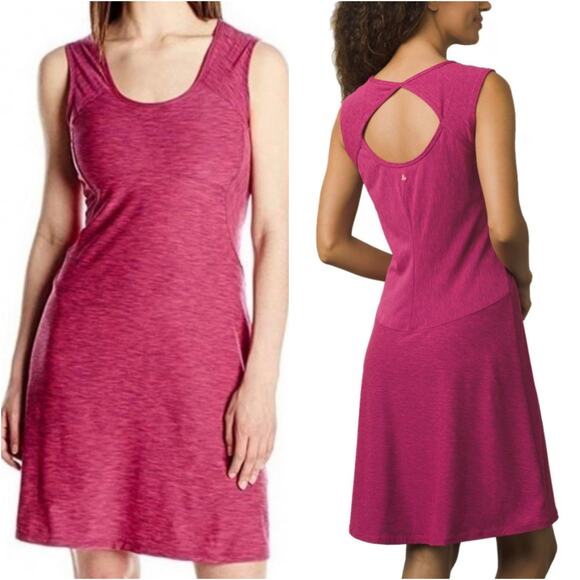 Prana Dresses & Skirts - PrAna Calico Magenta athletic back cut out dress M built in bra pink stretchy